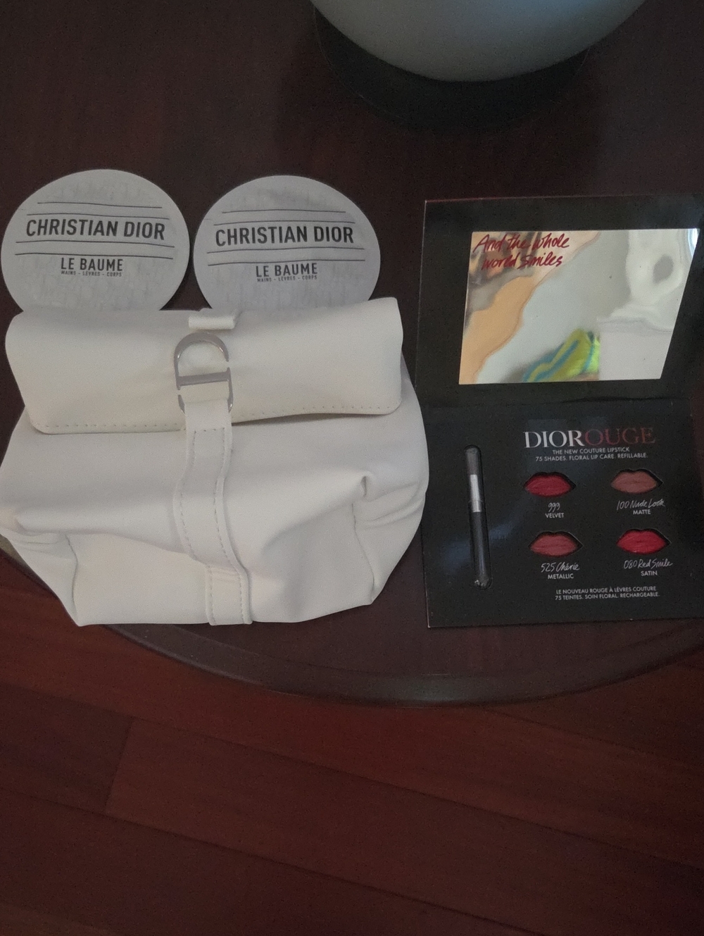 Dior White Makeup Pouch with Rouge Lip Shade Samples